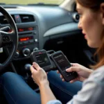 Girl Plugs OBD2 Scanner into Car