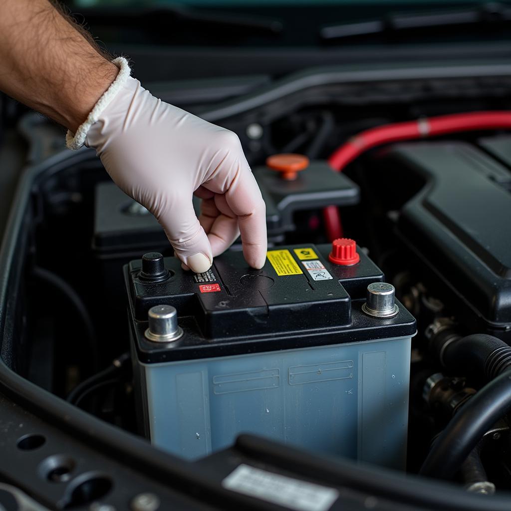 Gloved Hand Removing Car Battery