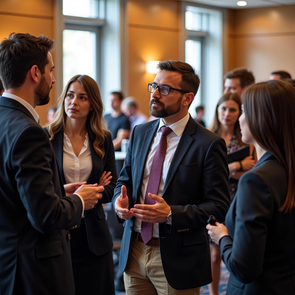 Government employees networking at a conference.