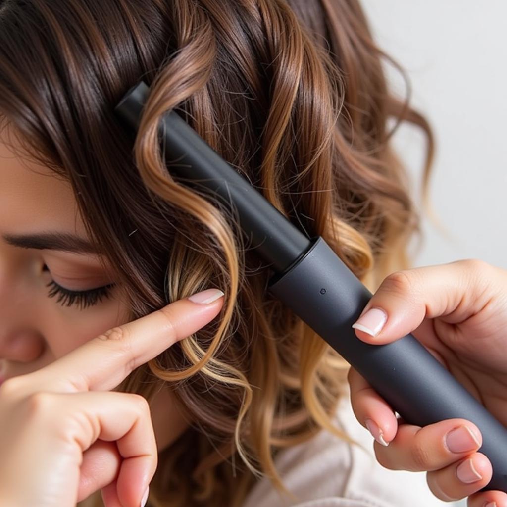 Close-up of hands using hair styling tools