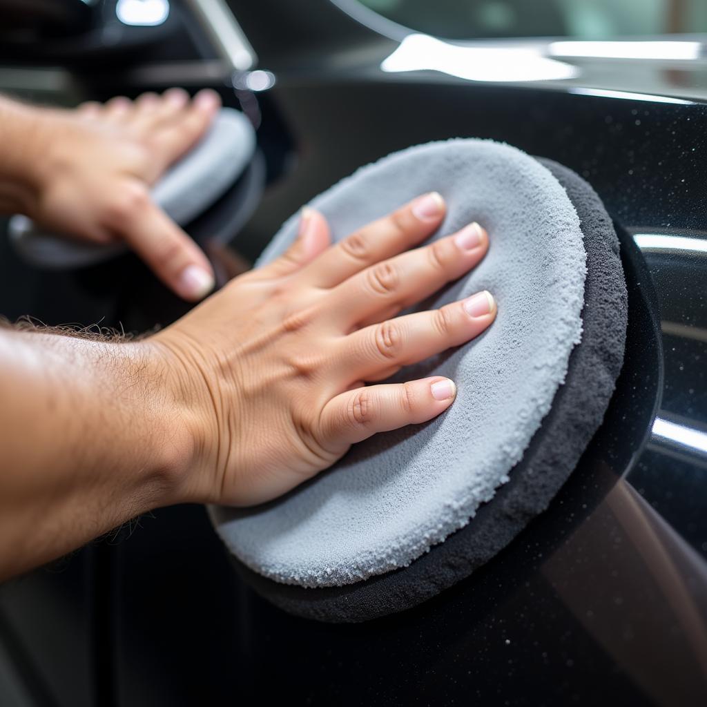 Hand Polishing Car with Microfiber Applicator Pad