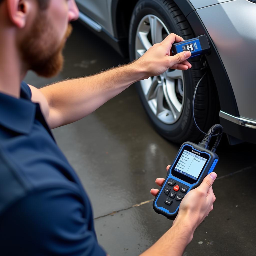 Mechanic Using a Handheld Scan Tool