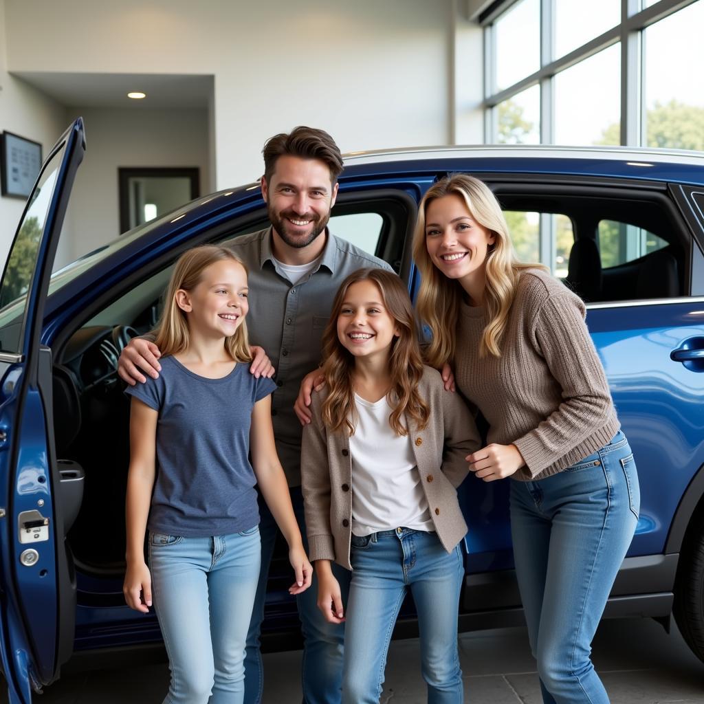 Happy Family Picking Up Rental Car