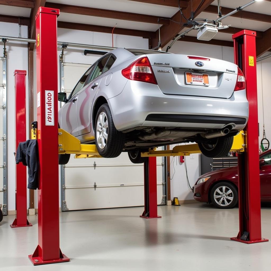 Harbor Freight Two-Post Car Lift in a Garage Setting