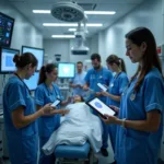 Healthcare professionals using communication tools for emergency response