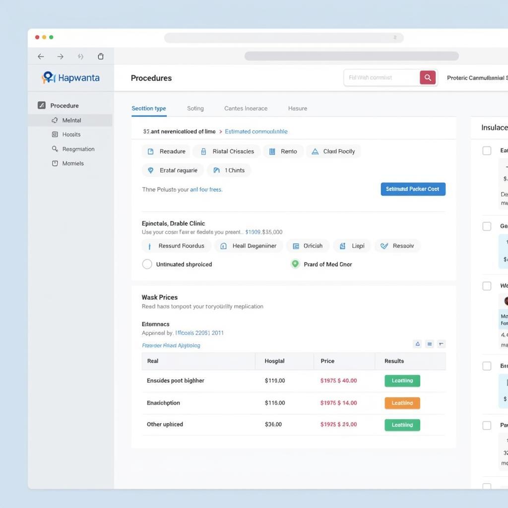 Healthcare Cost Transparency Tool Interface