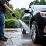 High-Pressure Car Washer in Action