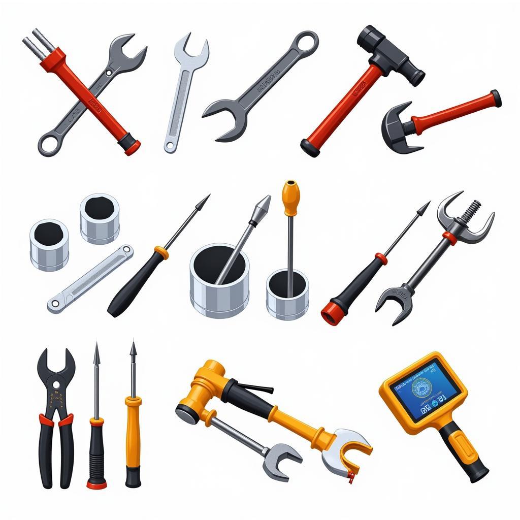 A collection of high-quality car repair tools clipart featuring detailed and realistic depictions of various tools.