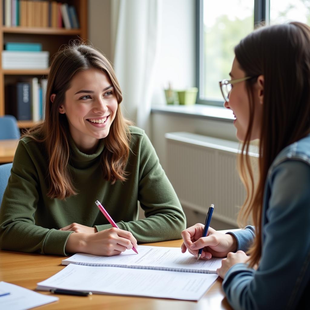 A high school student receives guidance and support from a career counselor.