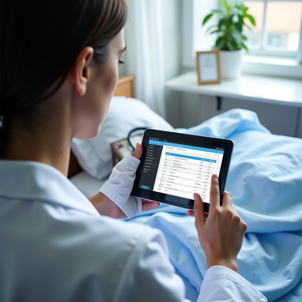 Doctor Using High Value Care Rounding Tool on Mobile Device