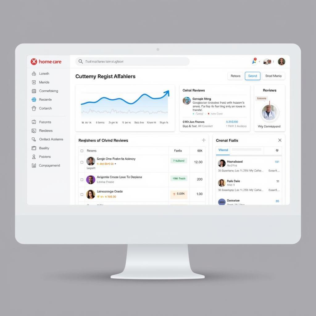 Home care reputation management dashboard showing key metrics and online reviews.