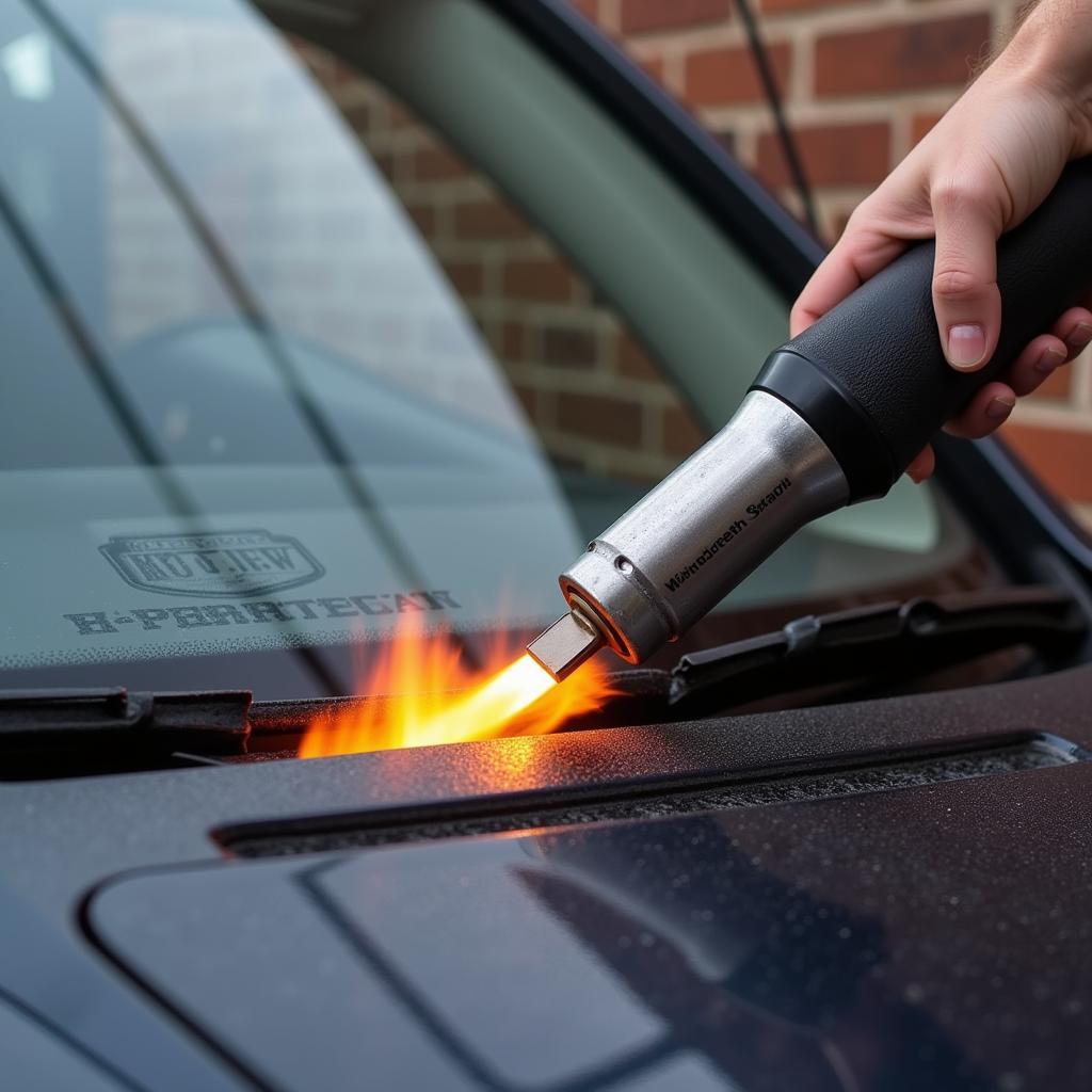 Hot Knife Windscreen Removal Tool in Action