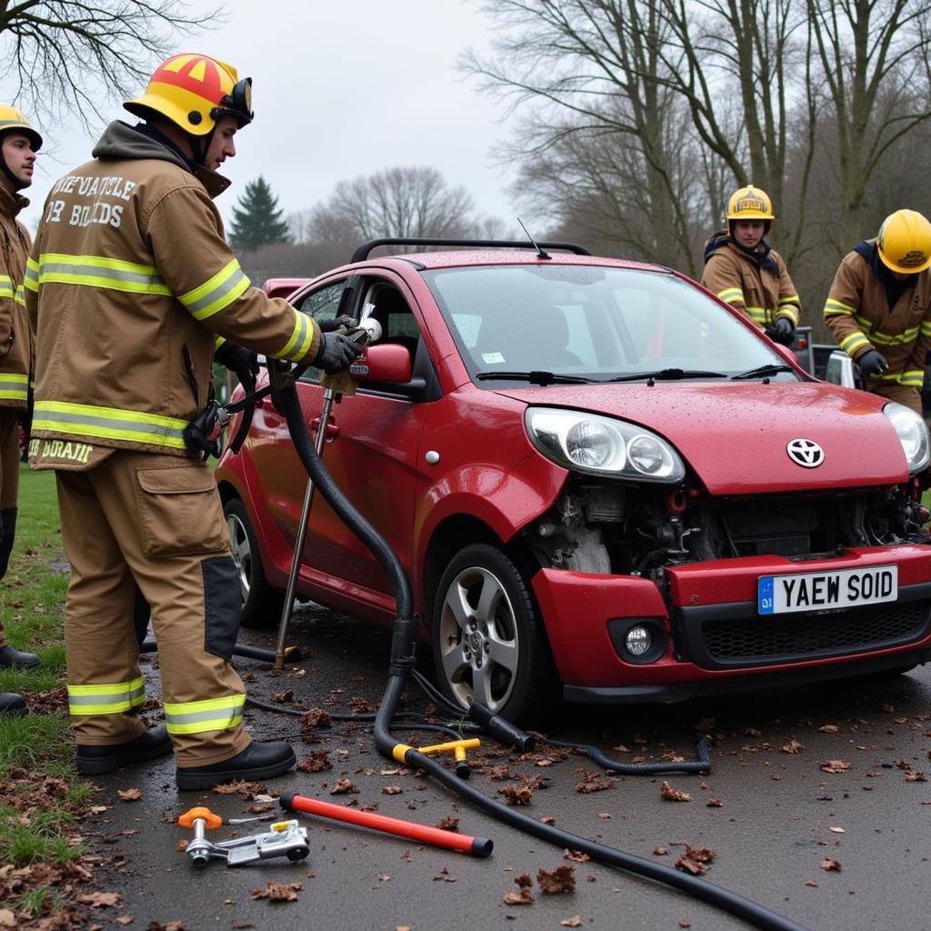 Hydraulic Rescue Tools in Action During Car Accident Extraction