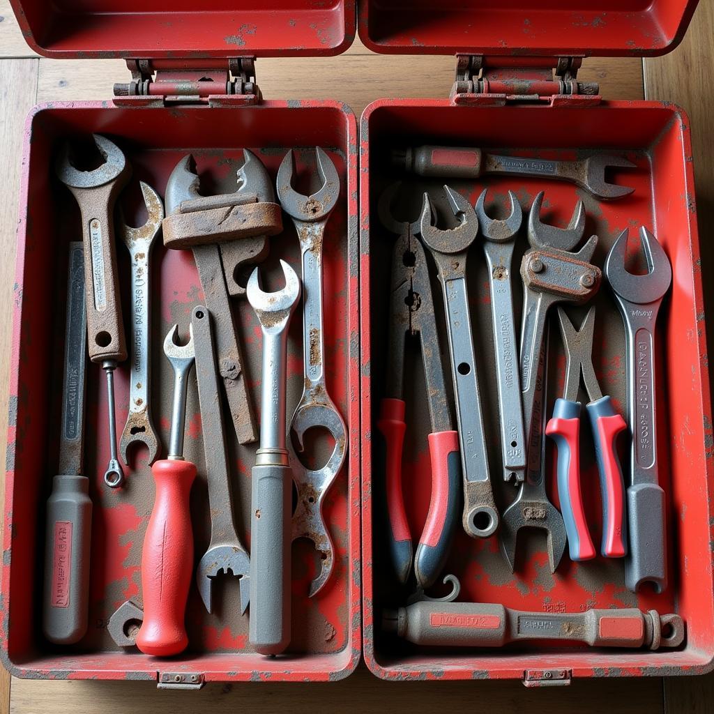 Illustrating the Impact of Toolbox Quality on Tool Lifespan with Examples of Worn-out Tools and Well-maintained Tools