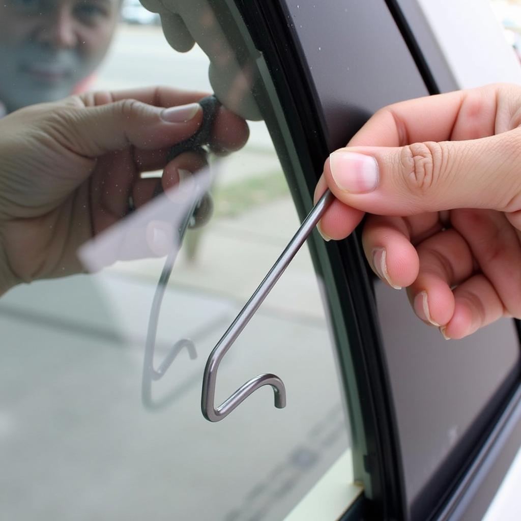 Using an Improvised Slim Jim to Unlock Car Door