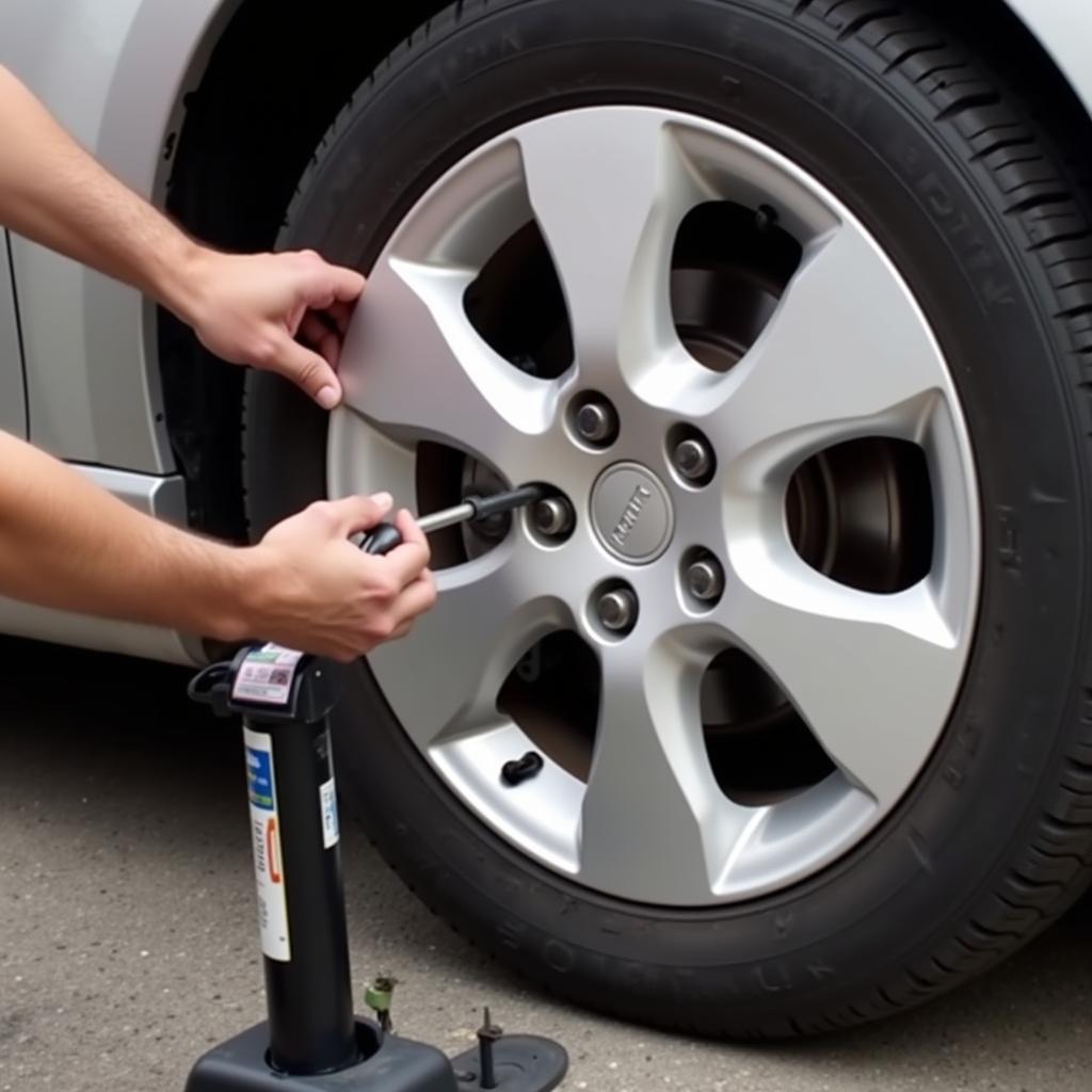 Installing a spare tyre on a car