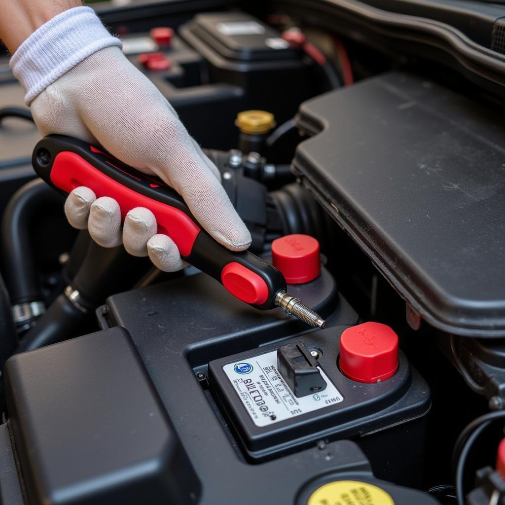 Using insulated tools for car battery maintenance