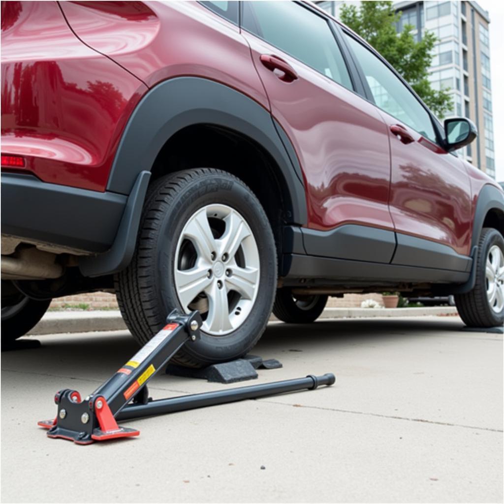 Jack and Jack Stands Supporting a Car in a Workshop