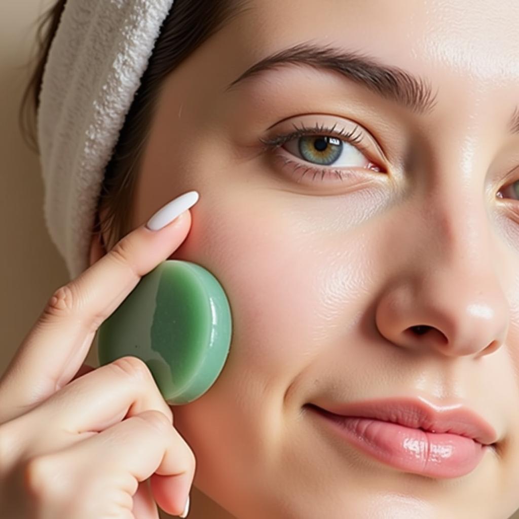 Jade Roller and Gua Sha Stone Used in Facial Massage