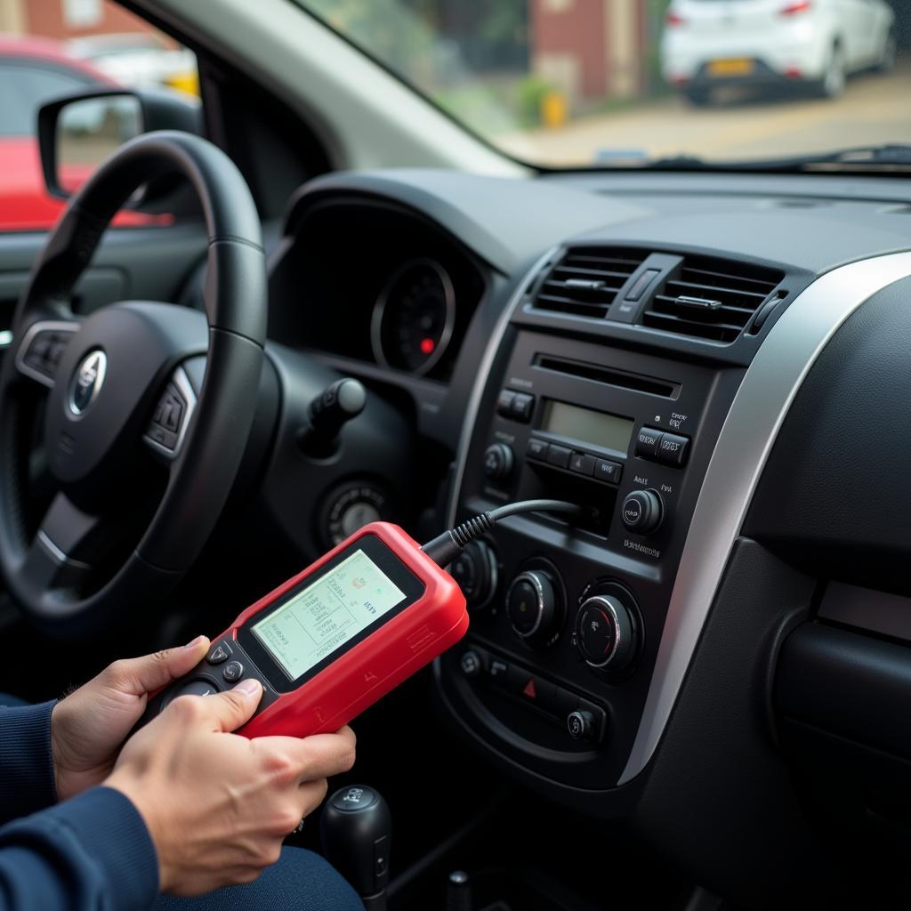 Diagnostic Tool Connected to a Jamaican Import Car