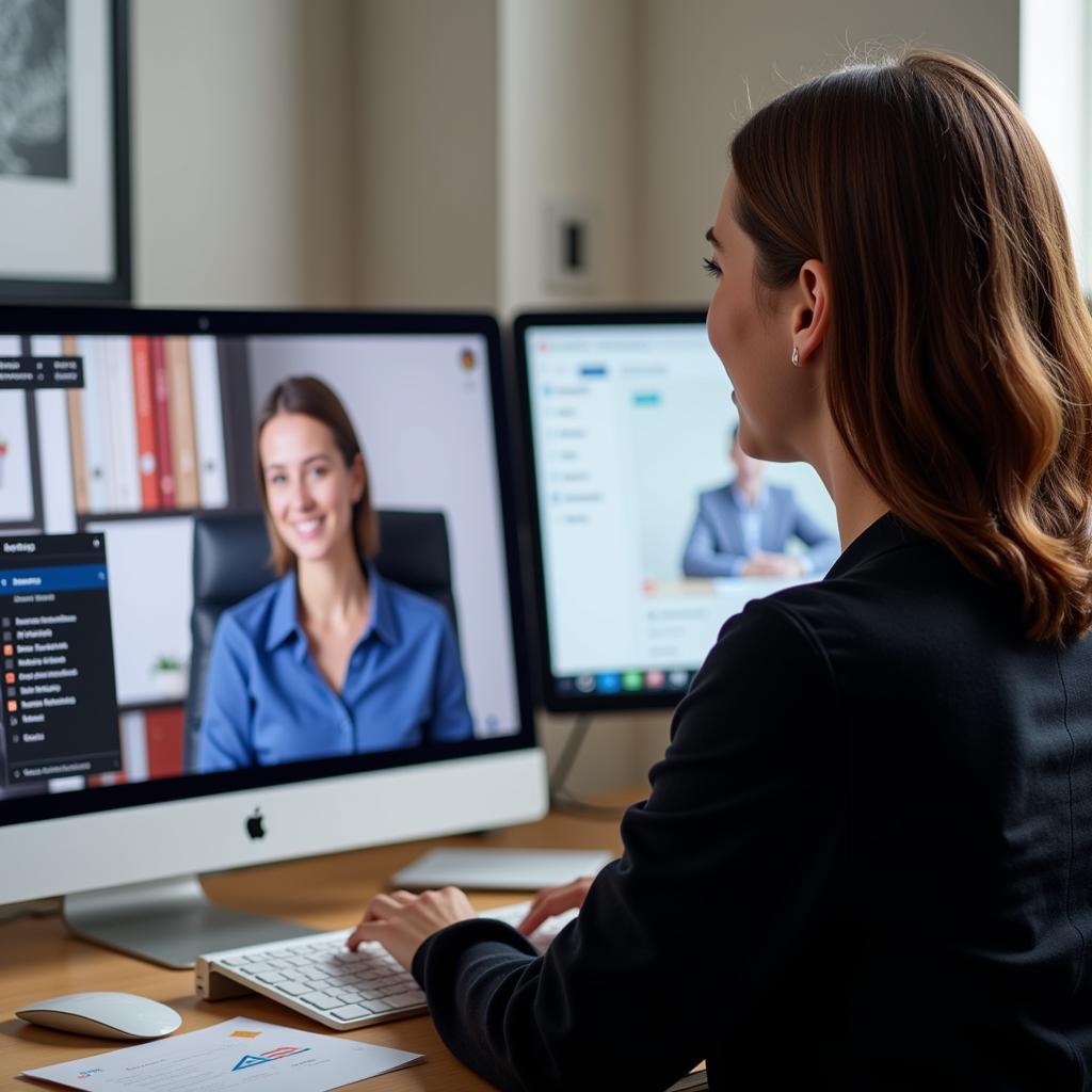 Job seeker practicing their interview skills using an online simulator