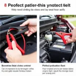 Jumper cables correctly connected to a car battery for jump-starting.