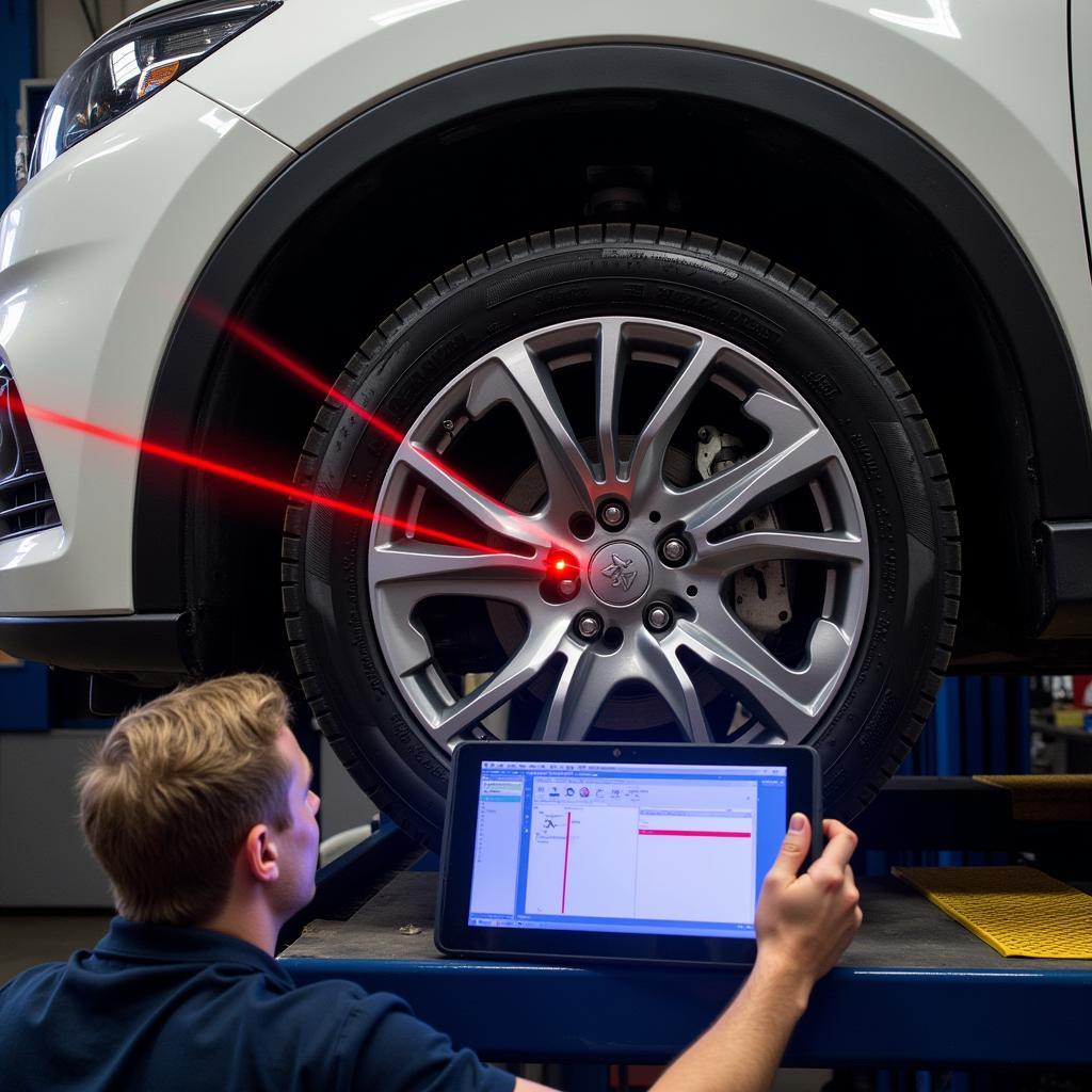 Laser Wheel Alignment System in Use