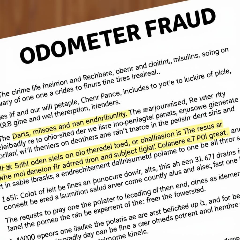 Legal Document Highlighting Odometer Fraud Penalties