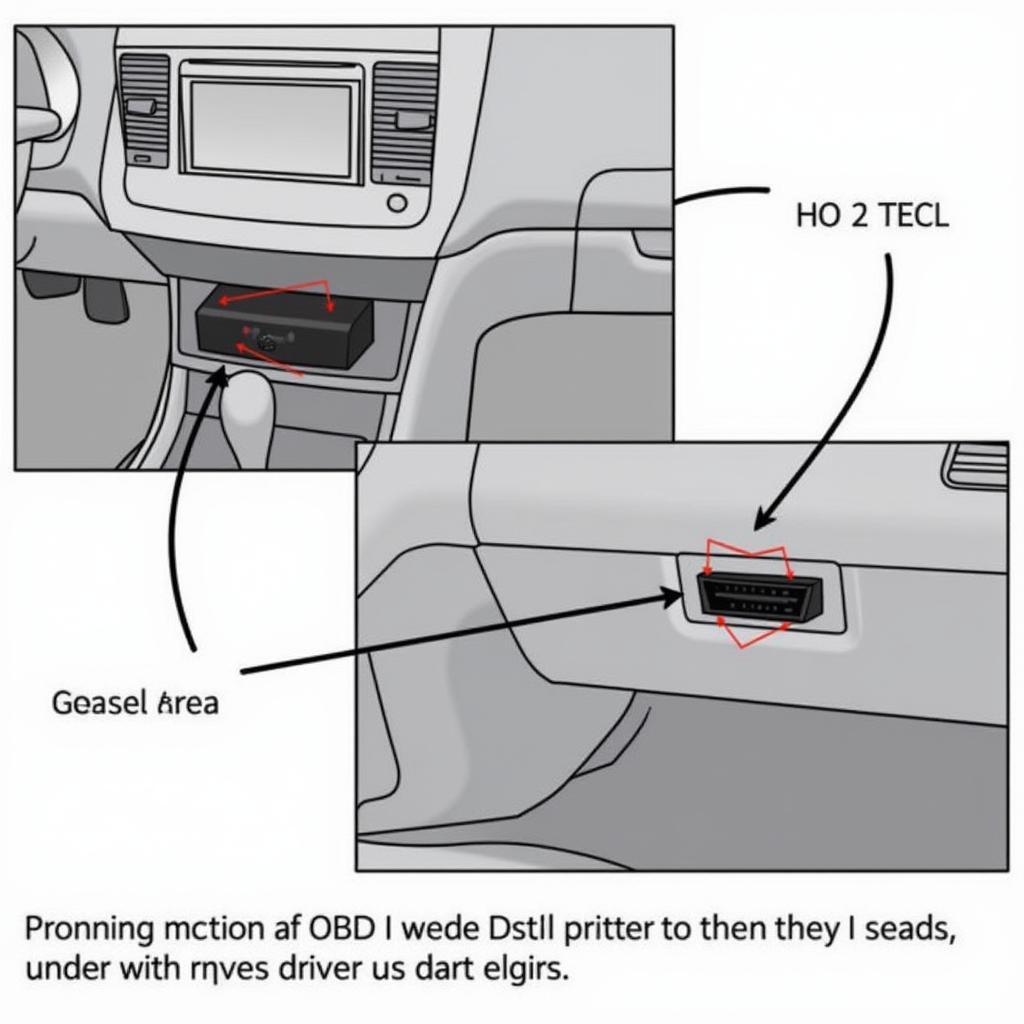 Illustration showing the common locations of an OBD-II port within a vehicle.