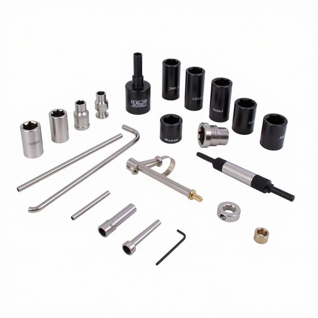 Locking wheel nut remover kit displayed with various tools