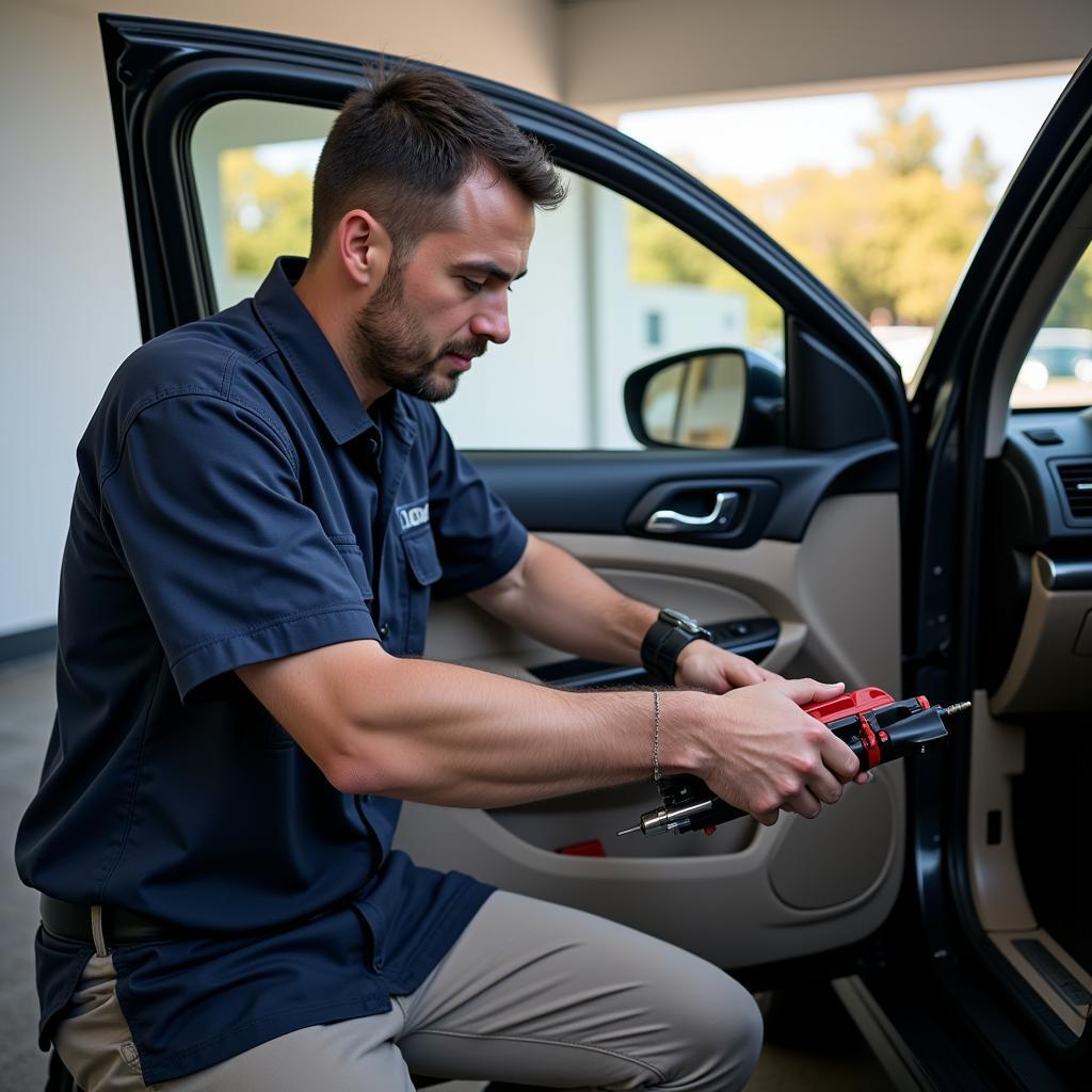 Locksmith Opening Car Door with Specialized Tools