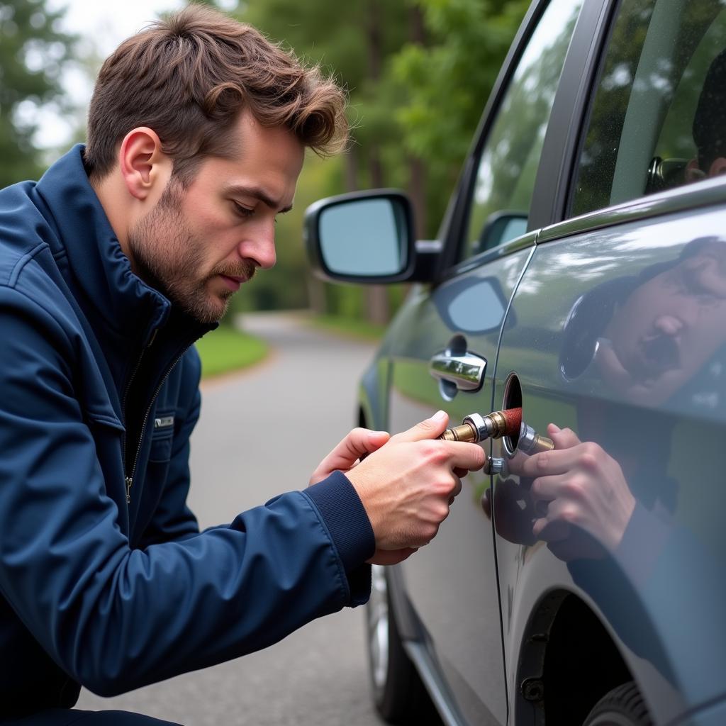 Locksmith Opening a Locked Car Door