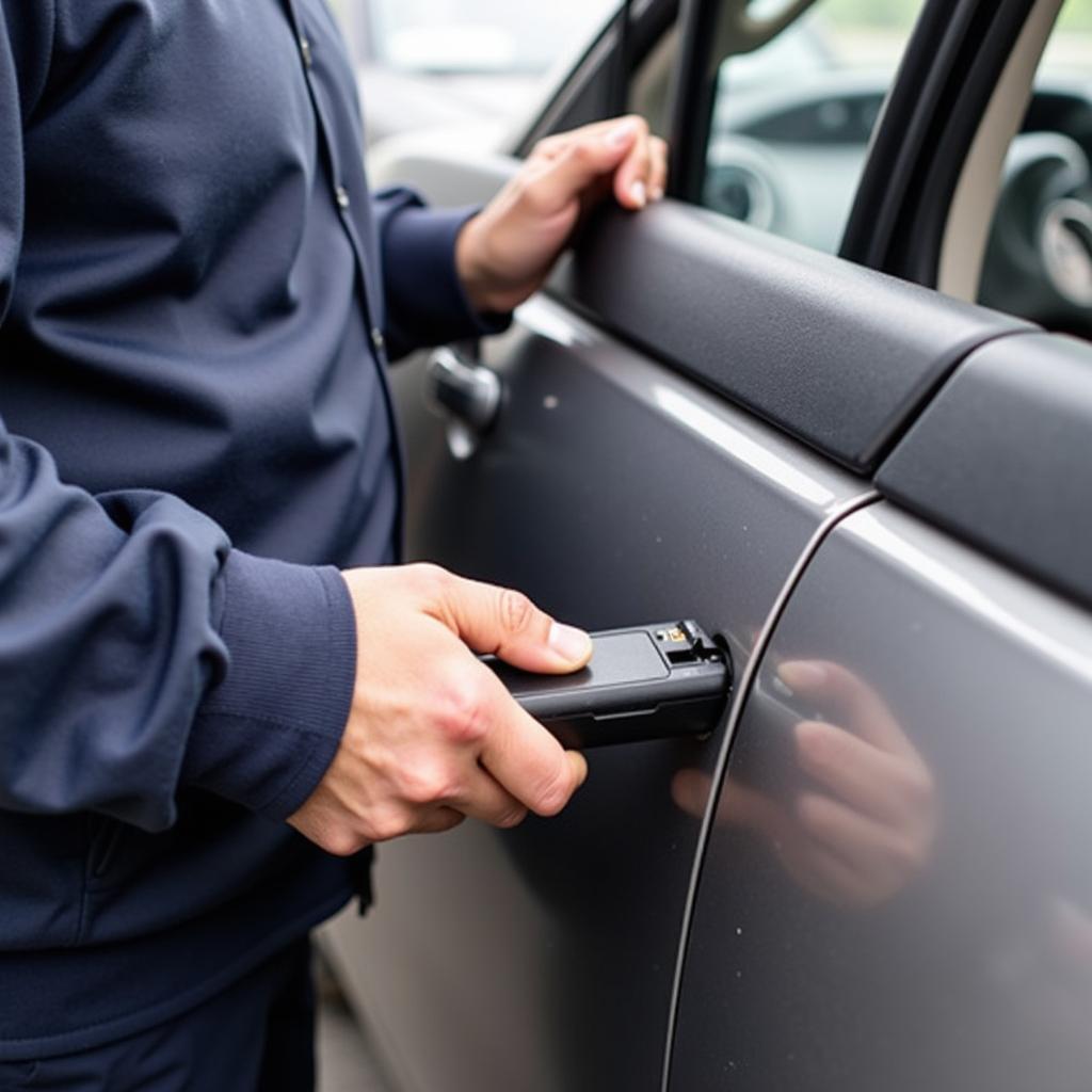 Locksmith Using a Car Door Opener Tool Professionally