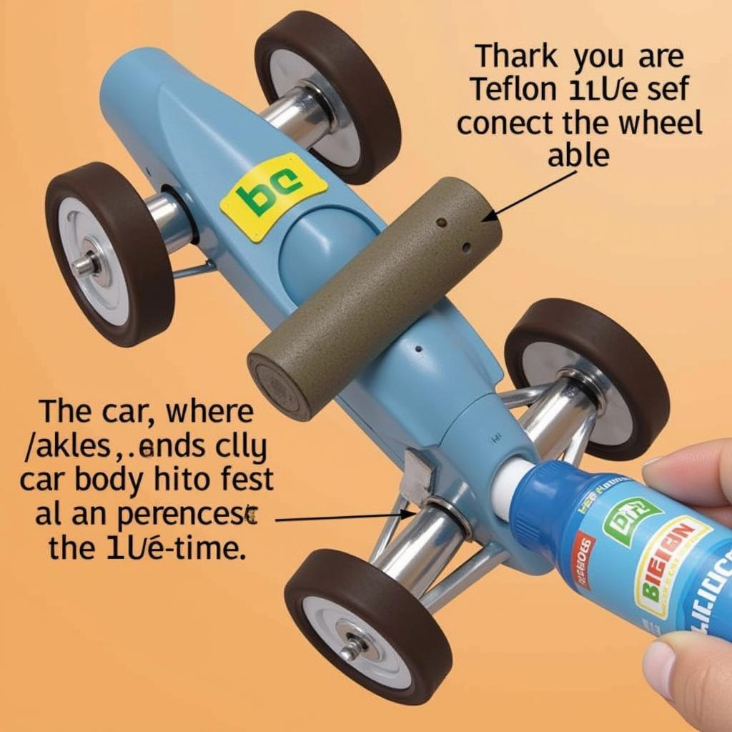 Applying lubricant to the axles of a pinewood derby car