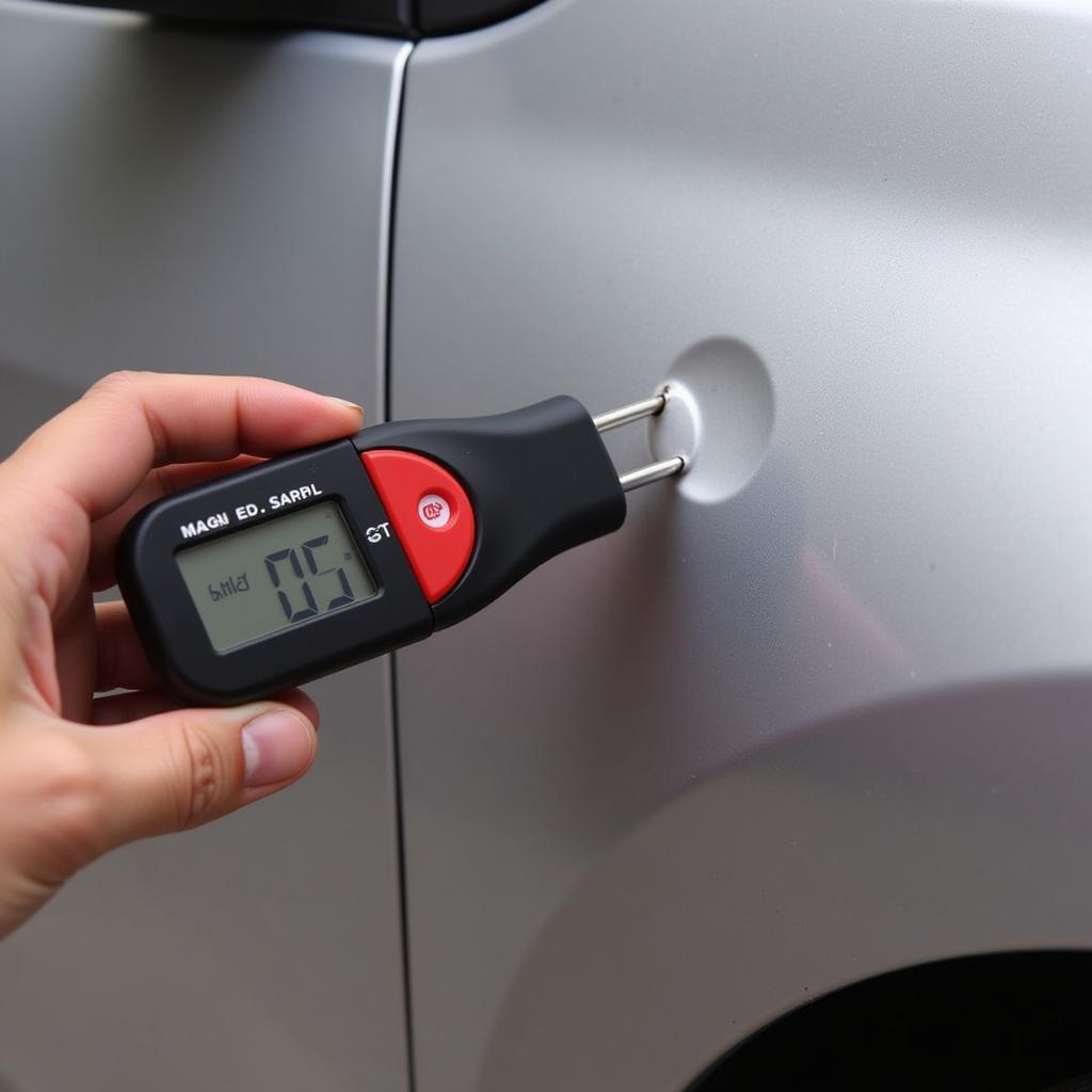 Magnetic Car Paint Thickness Gauge in Use on a Car Door