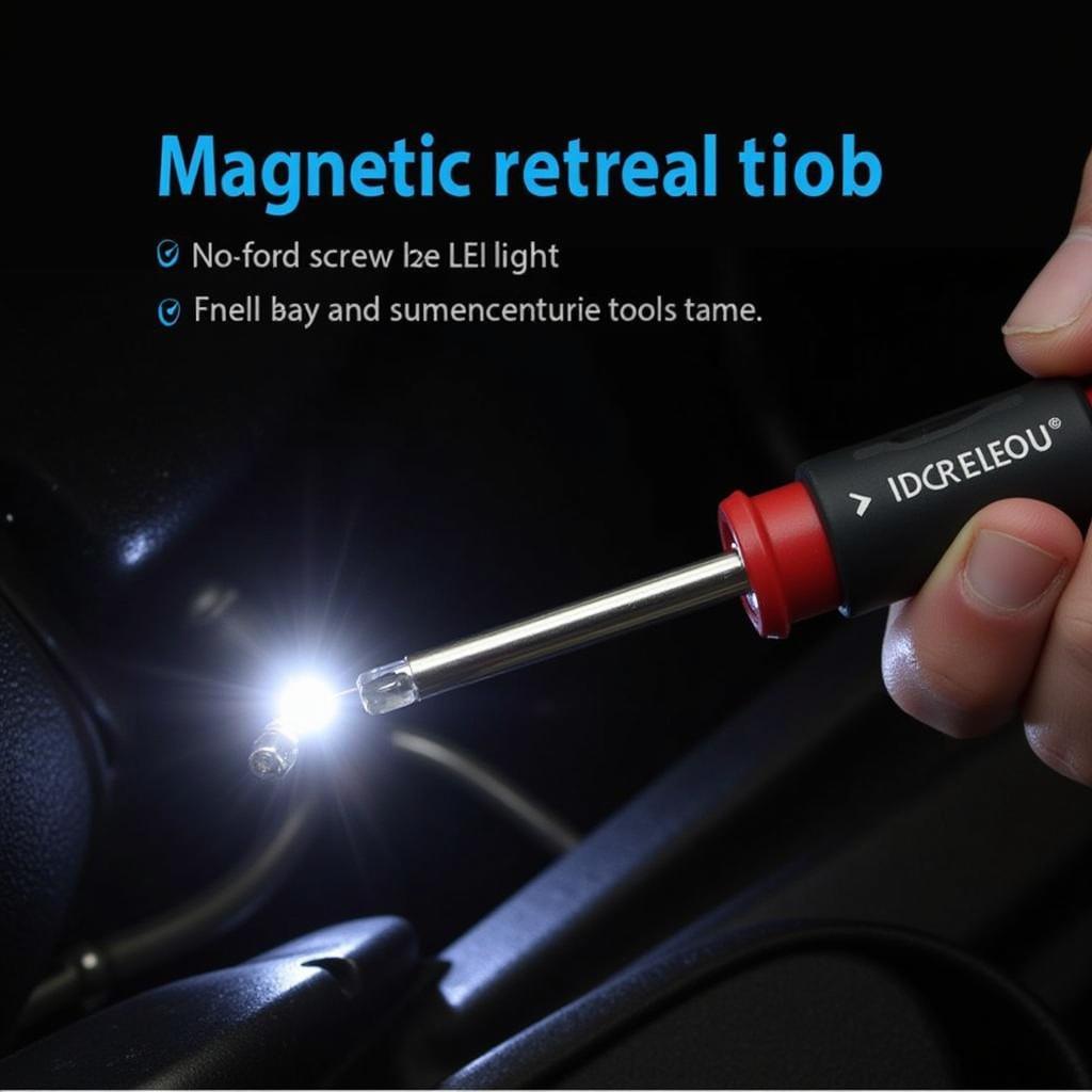 Magnetic Retrieval Tool with LED Light in Dark Engine Bay