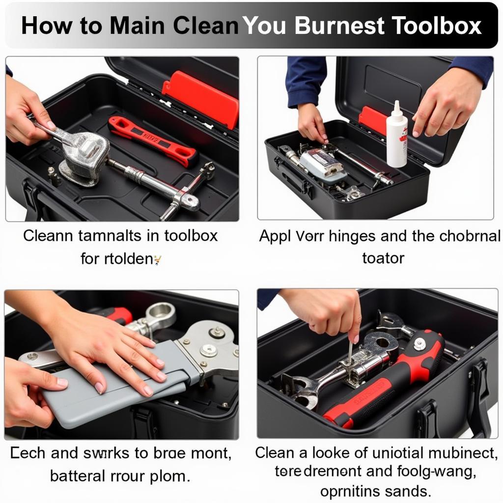 Maintaining Your Toolbox -  A depiction of someone cleaning and organizing their toolbox, showcasing best practices for keeping tools in optimal condition.