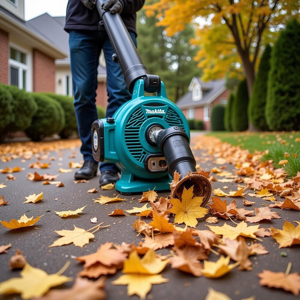 Makita Blower Clearing Autumn Leaves