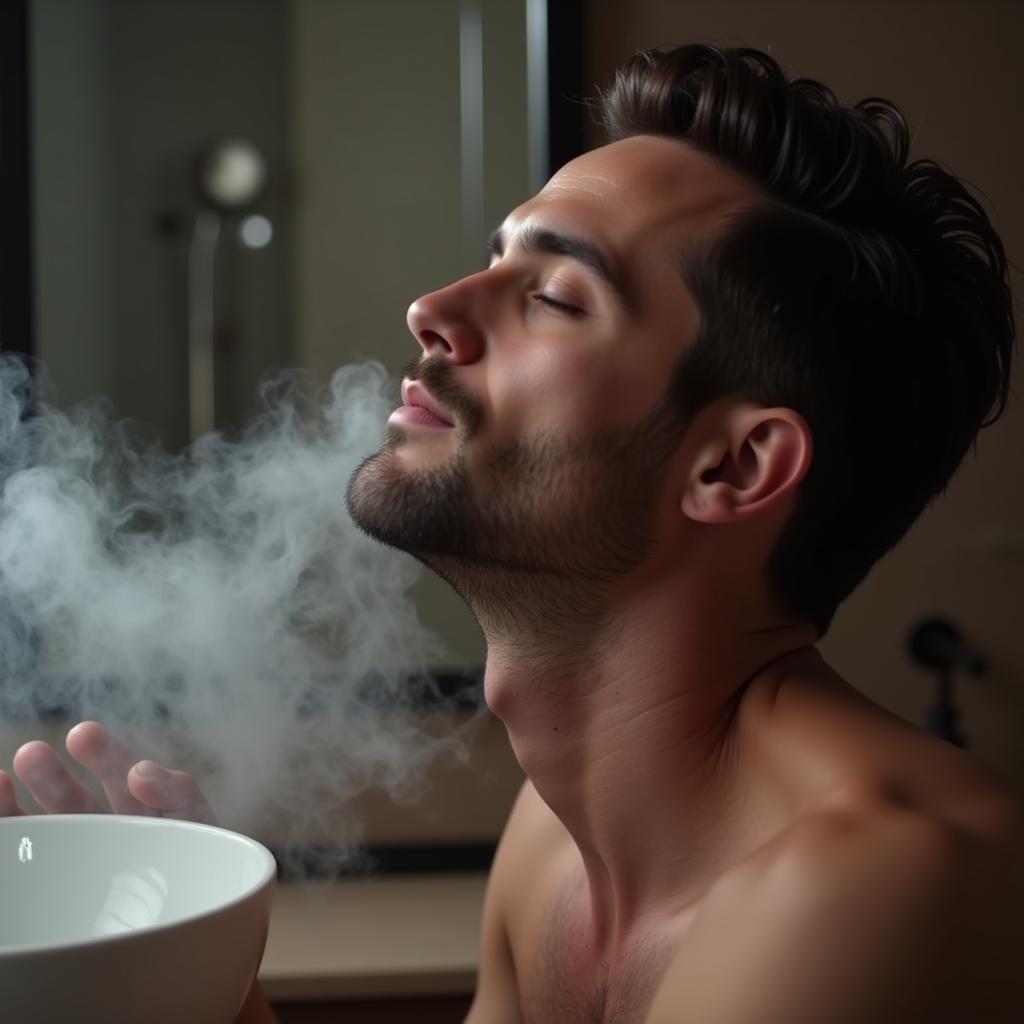 Man steaming his face with an at-home facial steamer