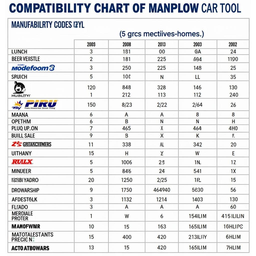 Manplow Car Tool Compatibility Chart