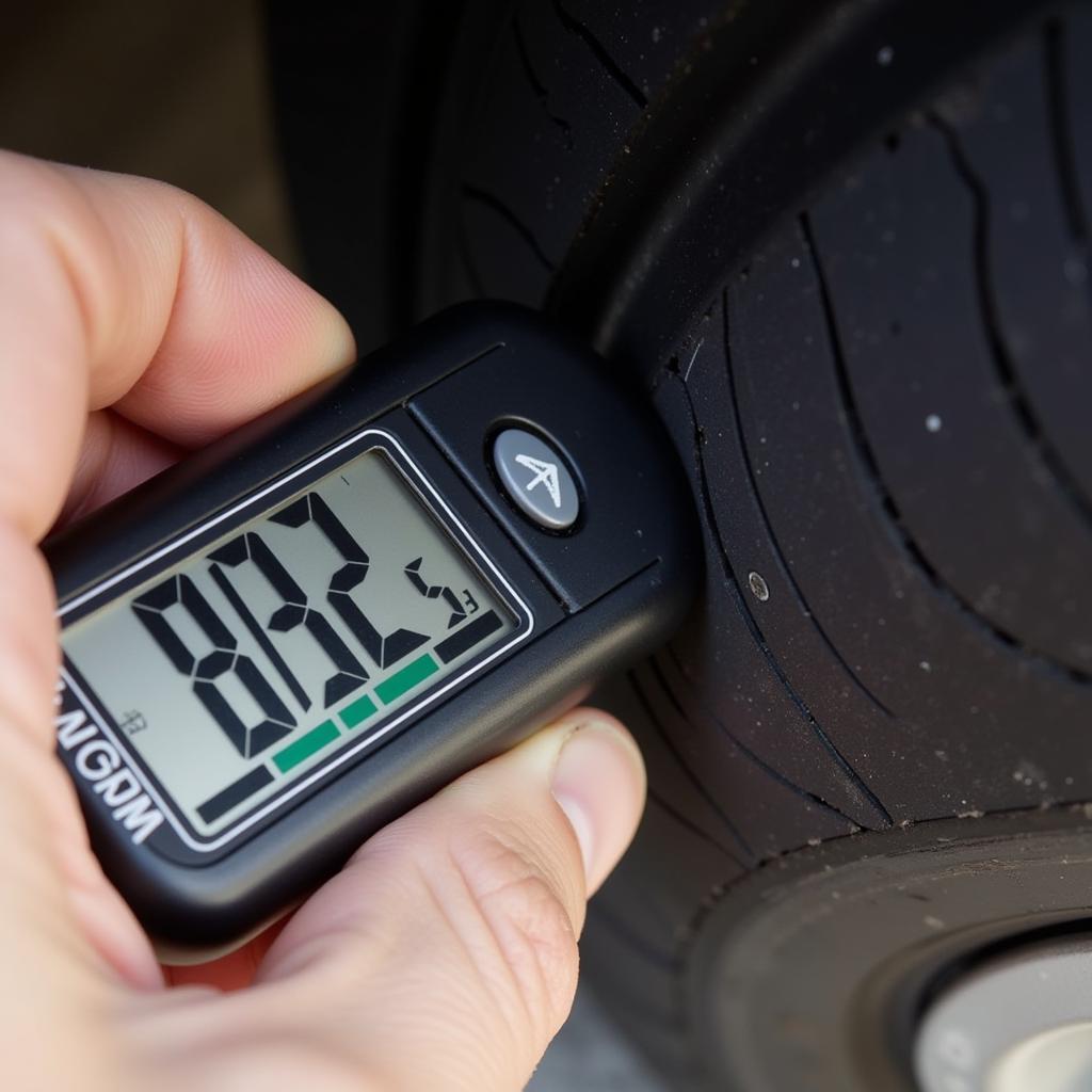 Mechanic Measuring Tire Camber Angle with a Digital Gauge