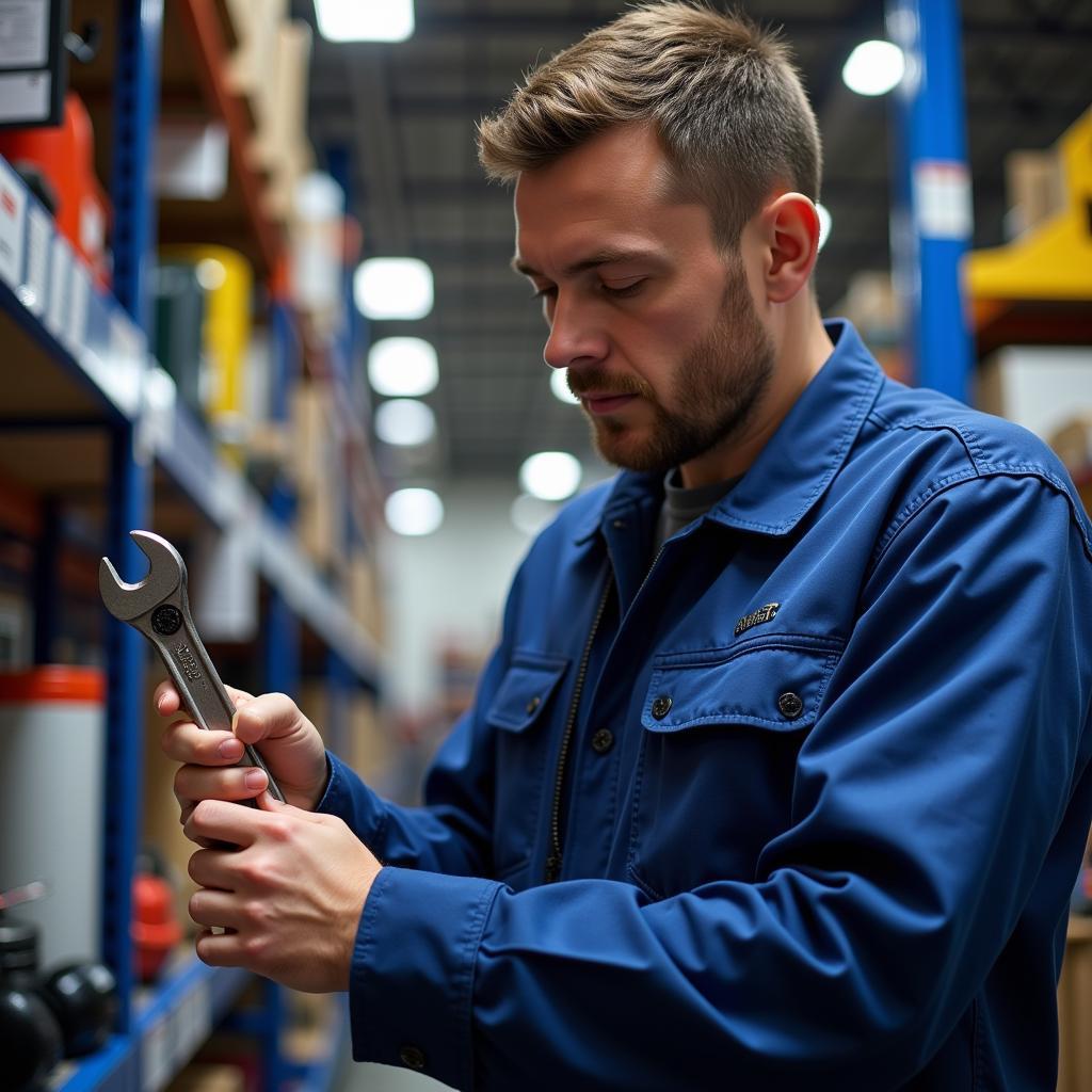 Mechanic Checking Tools in a Cheap Car Tools Store