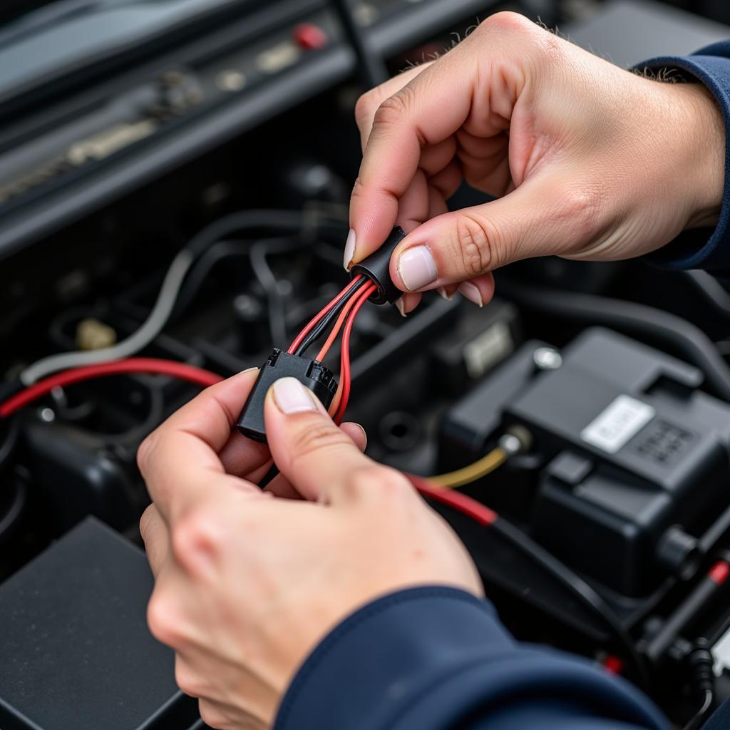 Mechanic Inspecting Car Wiring