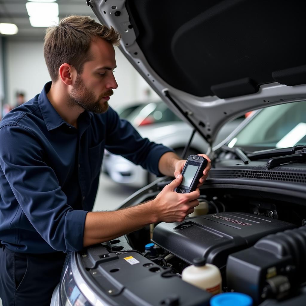 Mechanic Inspecting a Car Engine