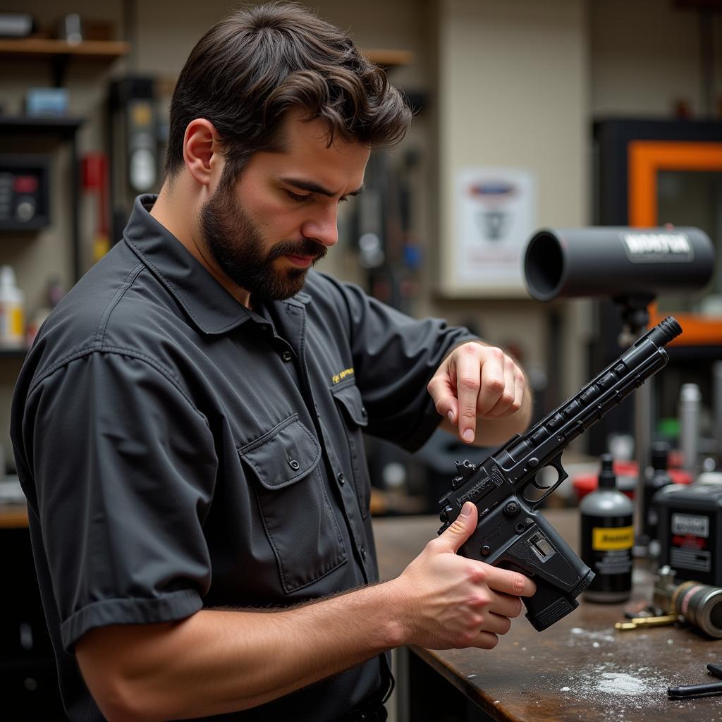 Mechanic Maintaining Tornado Cleaner Gun