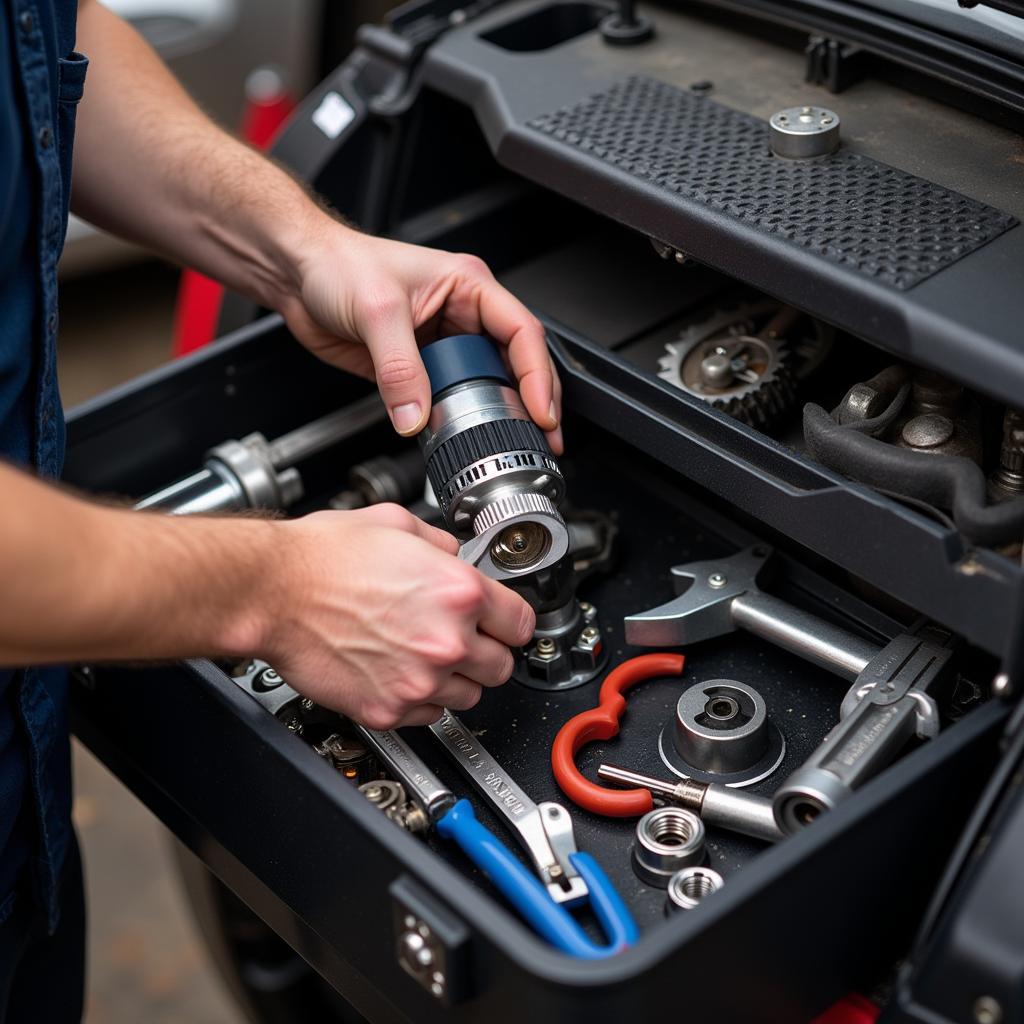 Mechanic Organizing Car Alternator Tools