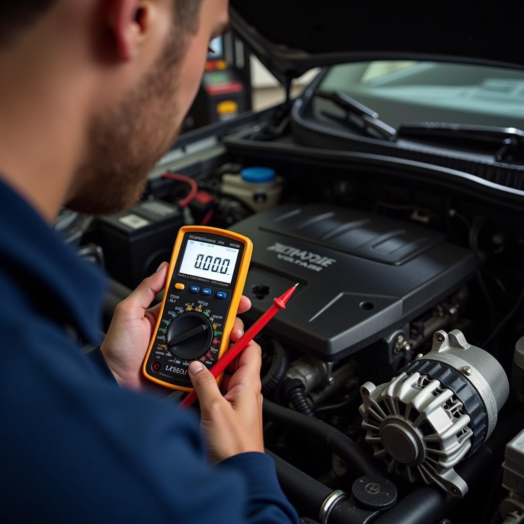 Mechanic Performing Alternator Output Test