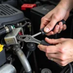 Mechanic Removing Wire Component from Car