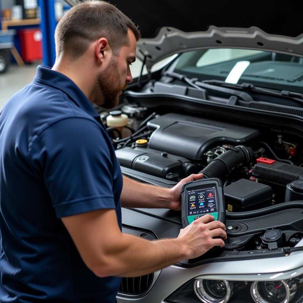 Mechanic Using Advanced Diagnostic Equipment