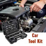 Mechanic Utilizing an Amazon Car Tool Kit for Car Repair